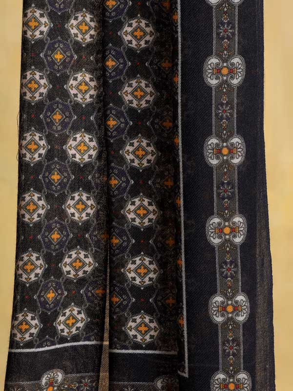 Medallion Merino Wool Twill Mens Scarf - Navy