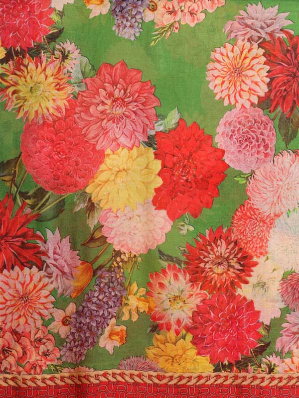 Petal Poetry Twill Wool Scarf - Basil, Red