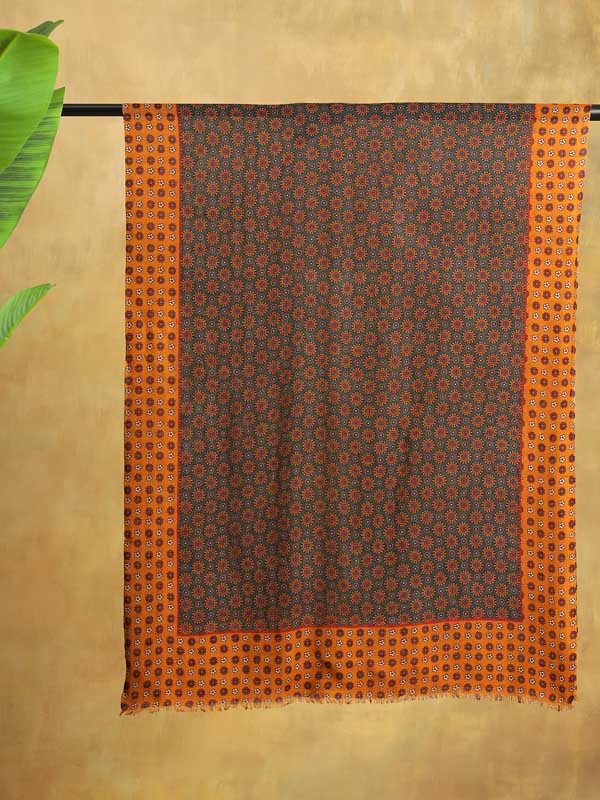 Mini Motifs Merino Wool Twill Mens Scarf - Sport Orange