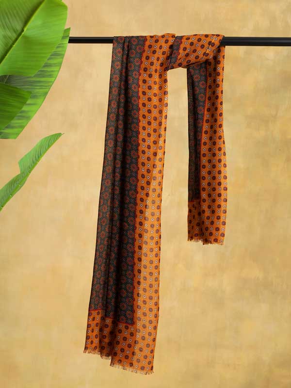 Mini Motifs Merino Wool Twill Mens Scarf - Sport Orange
