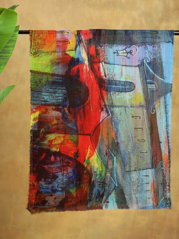 Glass Painting Art Wool Scarf - Montana Multi