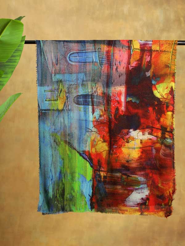 Glass Painting Art Wool Scarf - Montana Multi