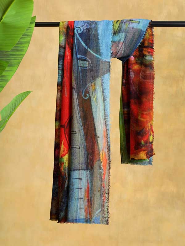 Glass Painting Art Wool Scarf - Montana Multi