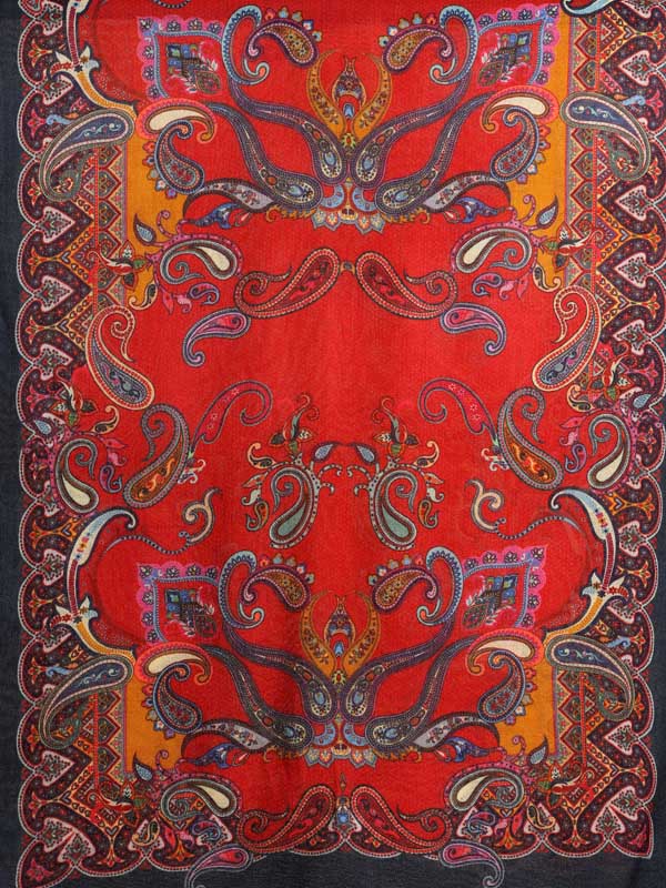 Viri Paisley Merino Wool Stole - Scarlet Red