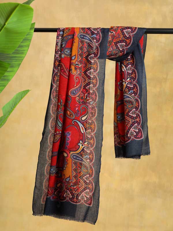 Viri Paisley Merino Wool Stole - Scarlet Red