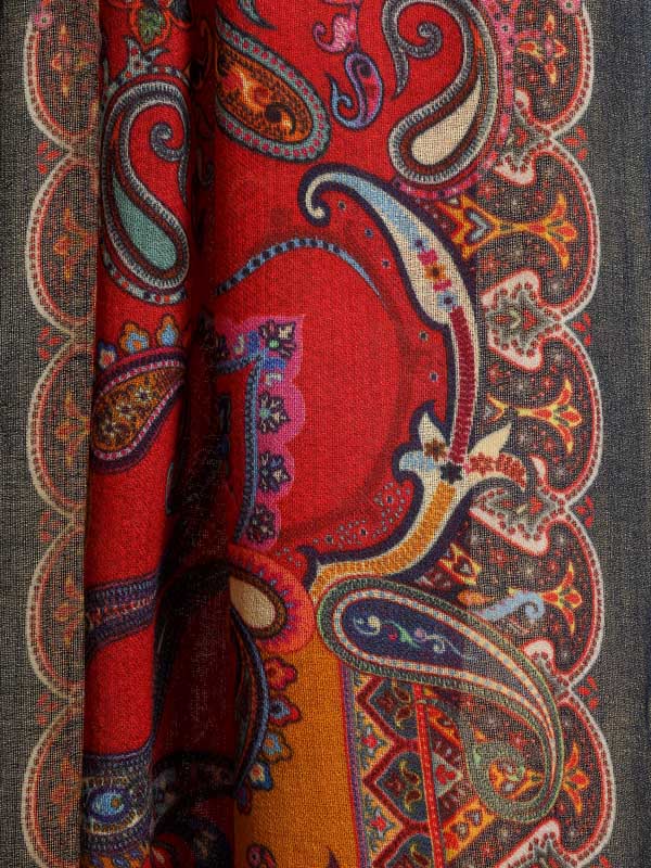Viri Paisley Merino Wool Stole - Scarlet Red