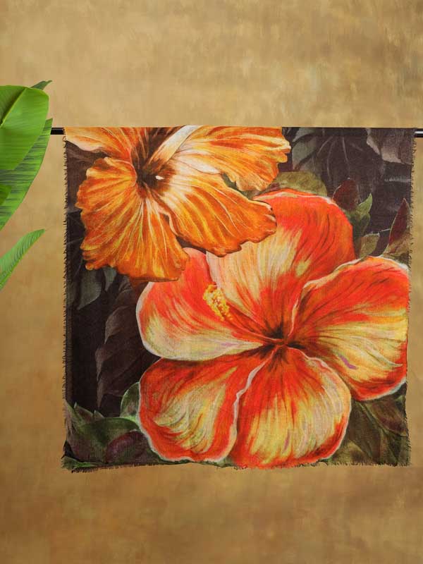 Les Grand Fleurs Wool Stole - Paint Red