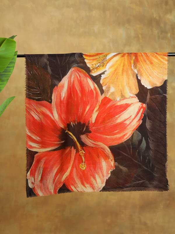 Les Grand Fleurs Wool Stole - Paint Red