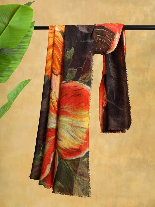 Les Grand Fleurs Wool Stole - Paint Red