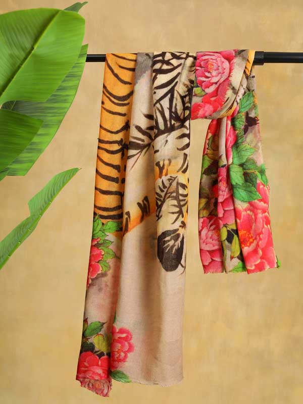 Eye of the Tiger Merino Wool Stole - Floral Multi