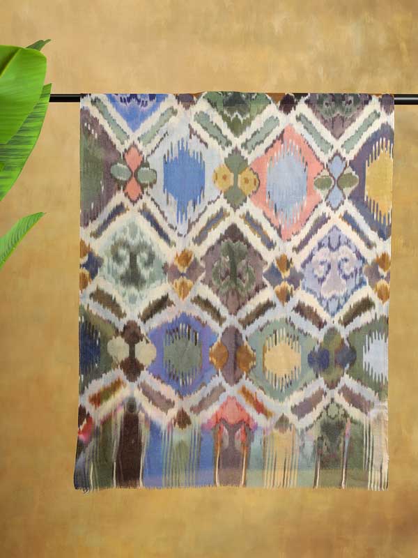 Ikat on Twill Merino Wool Stole - Aqua, Jade