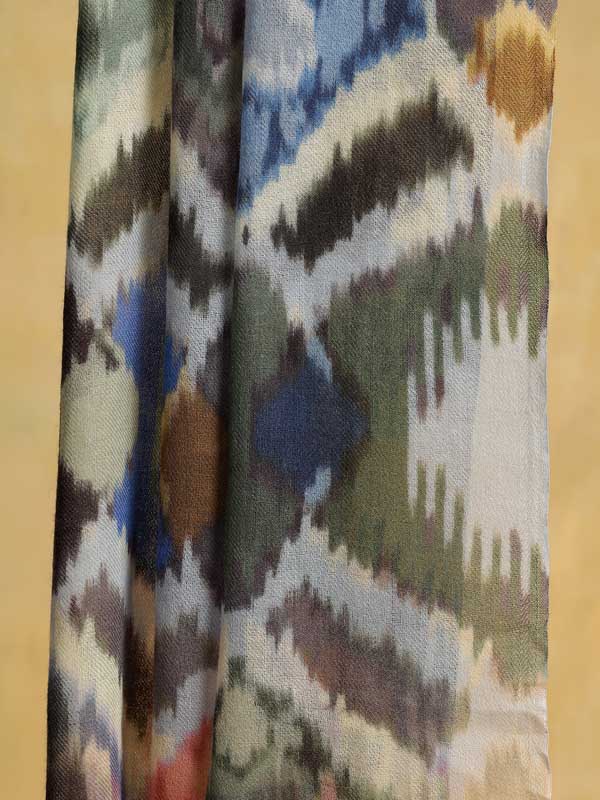 Ikat on Twill Merino Wool Stole - Aqua, Jade