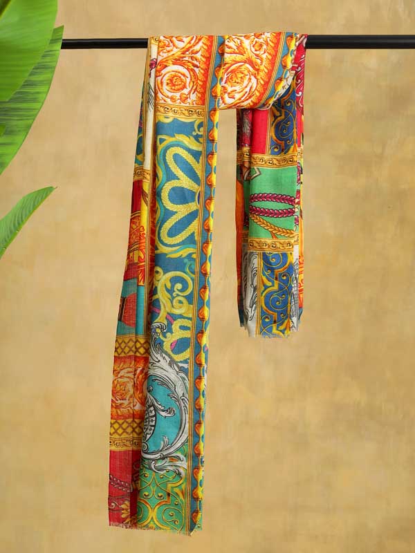 Athena Merino Wool Twill Scarf - Crimson, Ivory