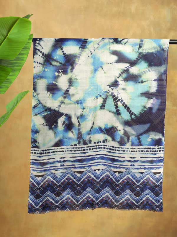Shibori Dye Merino Wool Twill Scarf - Indigo Blue