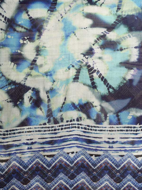 Shibori Dye Merino Wool Twill Scarf - Indigo Blue
