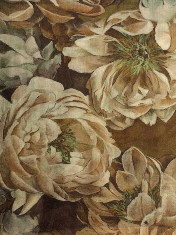 Les Grand Fleurs Wool Stole - Khaki Green, Offwhite