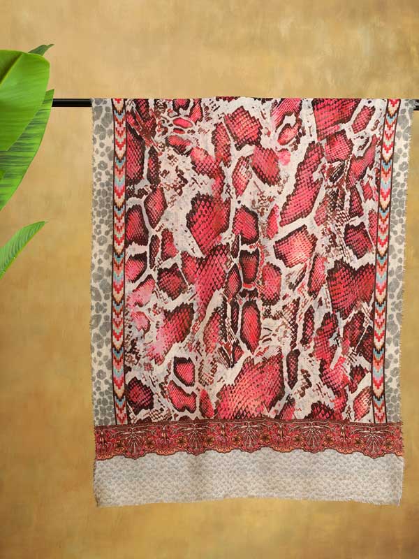 Reptile Reflections Wool Twill Scarf - Reno Red