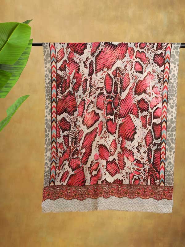 Reptile Reflections Wool Twill Scarf - Reno Red