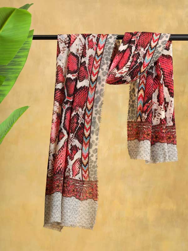 Reptile Reflections Wool Twill Scarf - Reno Red