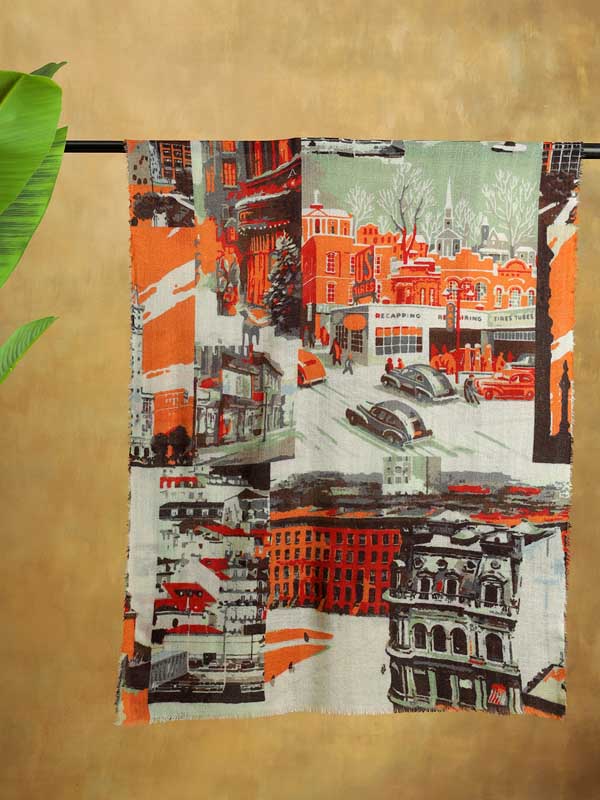 City Dreams Wool Twill Scarf - Cloudy Orange