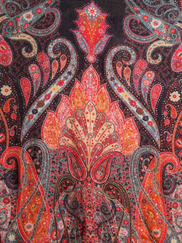 Lalita Paisley Hand Embroidery Wool Stole - Nagercoil Navy