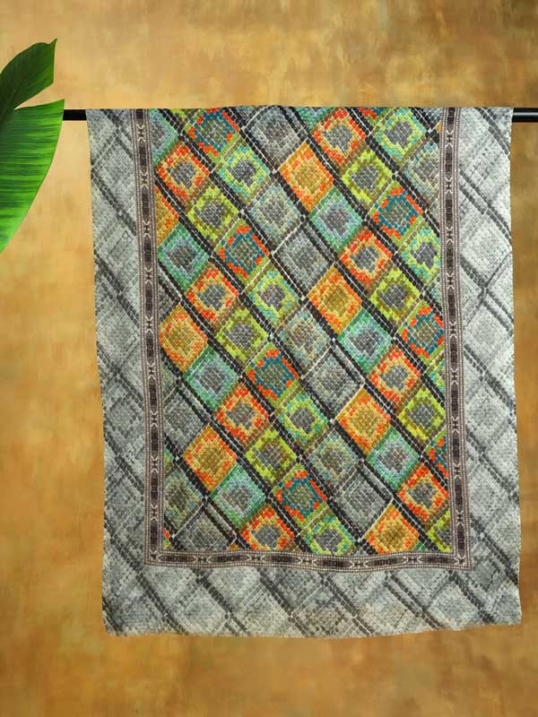 Boho Fusion Wool Scarf - Lime Grey