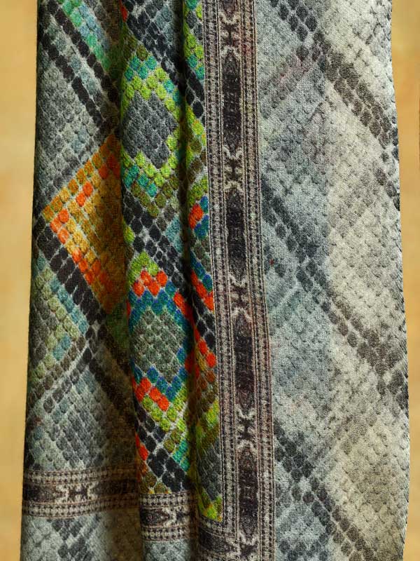 Boho Fusion Wool Scarf - Lime Grey