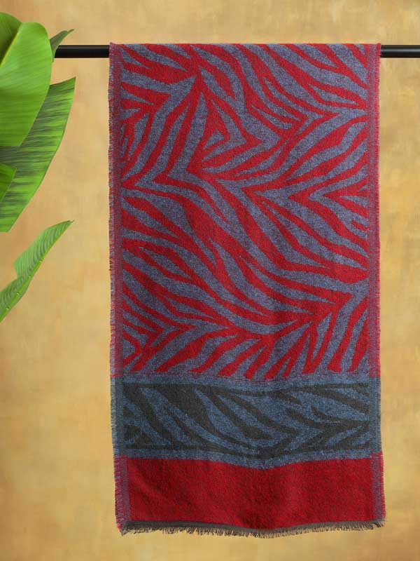 Zebra Weave Wooly Scarf - Amber Red, Blue