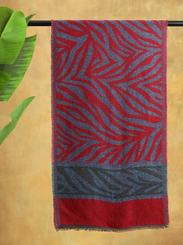 Zebra Weave Wooly Scarf - Amber Red, Blue