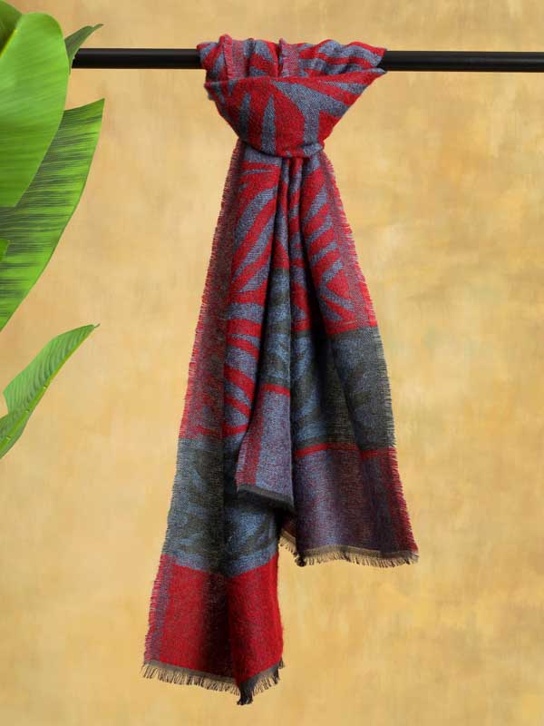 Zebra Weave Wooly Scarf - Amber Red, Blue