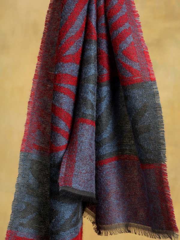 Zebra Weave Wooly Scarf - Amber Red, Blue