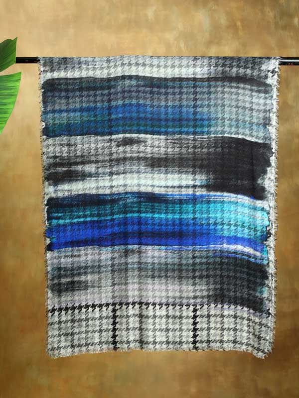 Overpaint Checks Wool Print Scarf - Vista Blue