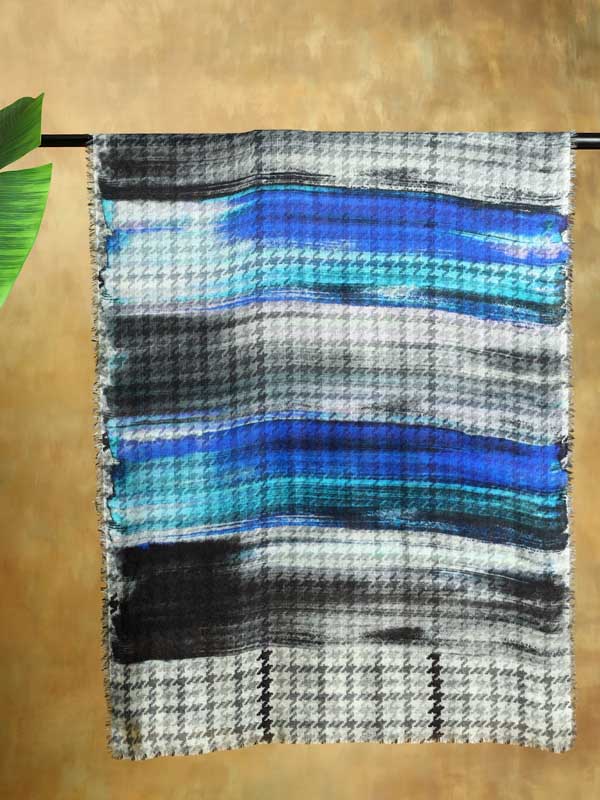 Overpaint Checks Wool Print Scarf - Vista Blue