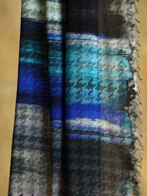 Overpaint Checks Wool Print Scarf - Vista Blue