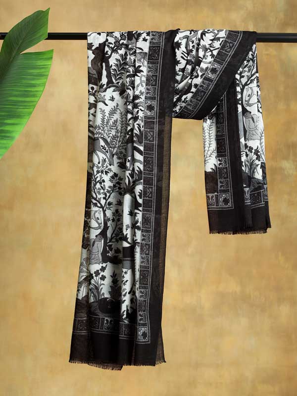 Gurh Vanaspati Wool Twill Stole - Mumbai Monochrome