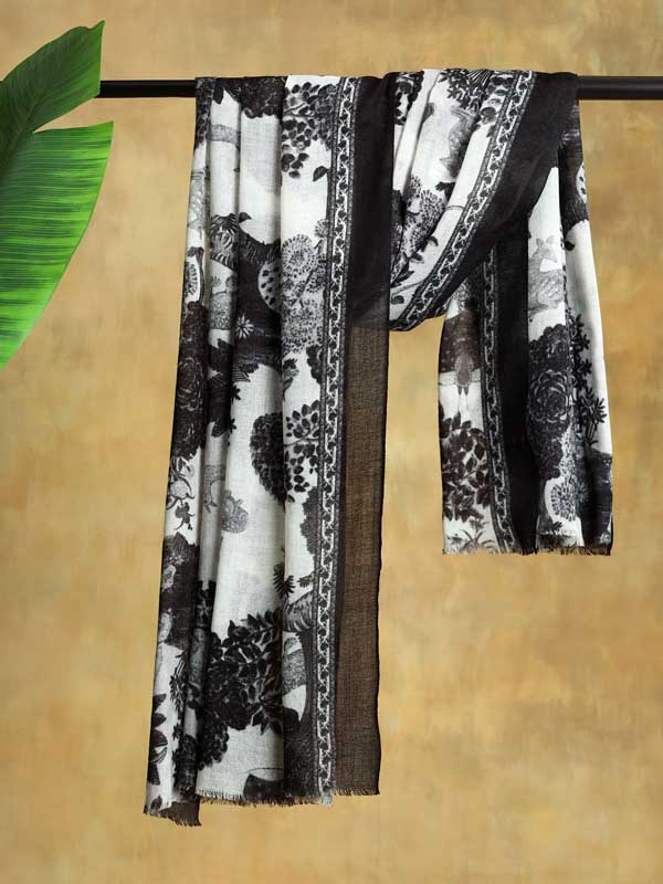 Manohar Vanaspati Wool Twill Stole - Grayscale
