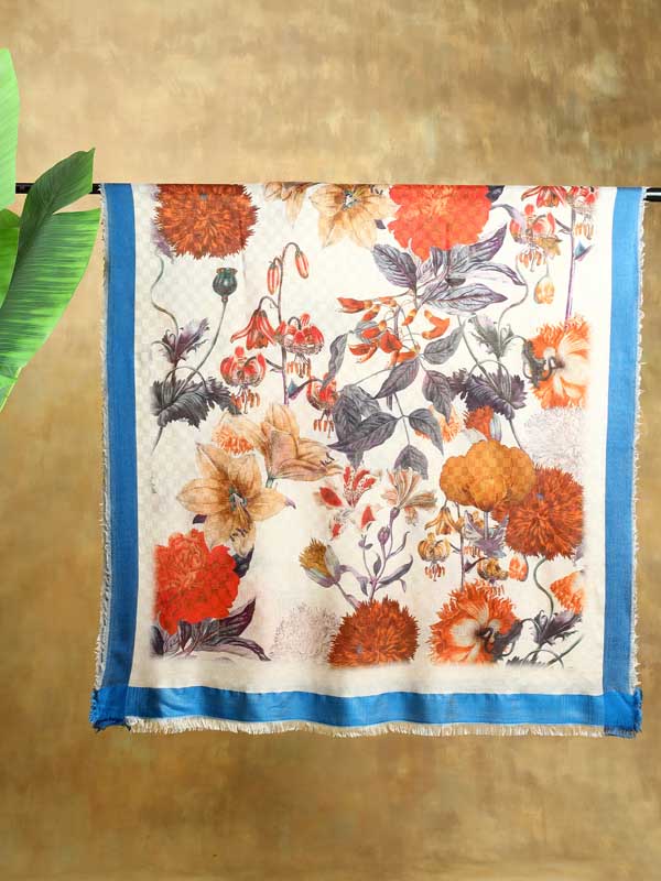 Interflora Wool Silk Self Checks Stole - Blue