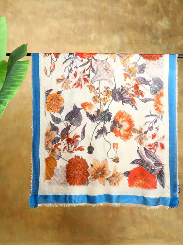 Interflora Wool Silk Self Checks Stole - Blue