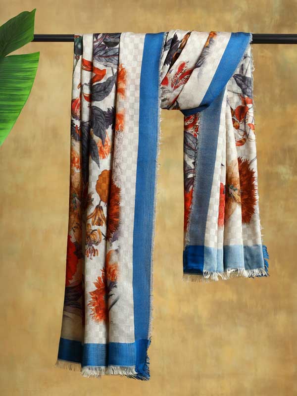 Interflora Wool Silk Self Checks Stole - Blue