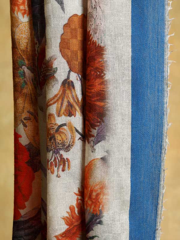 Interflora Wool Silk Self Checks Stole - Blue