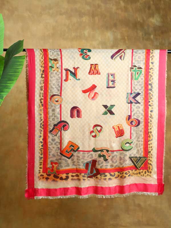 Upwords Wool Silk Self Checks Scarf - Fuchsia