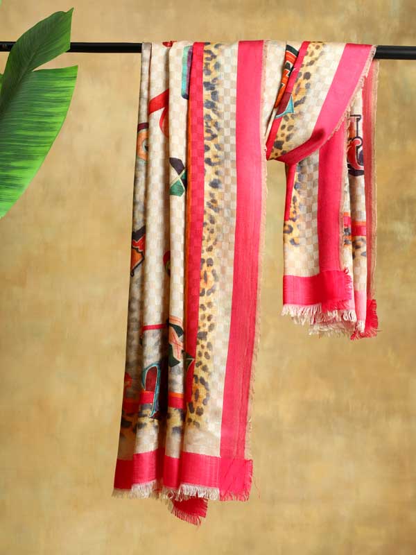 Upwords Wool Silk Self Checks Scarf - Fuchsia