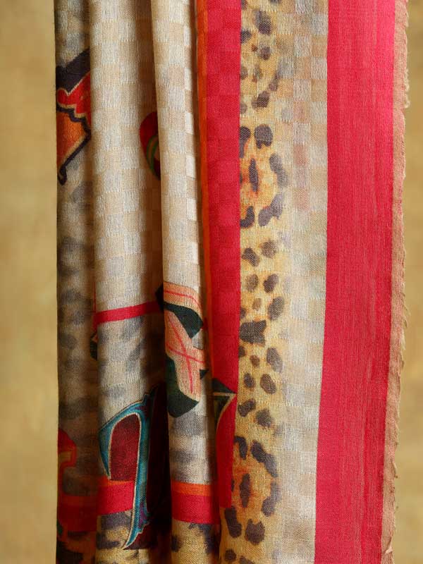 Upwords Wool Silk Self Checks Scarf - Fuchsia