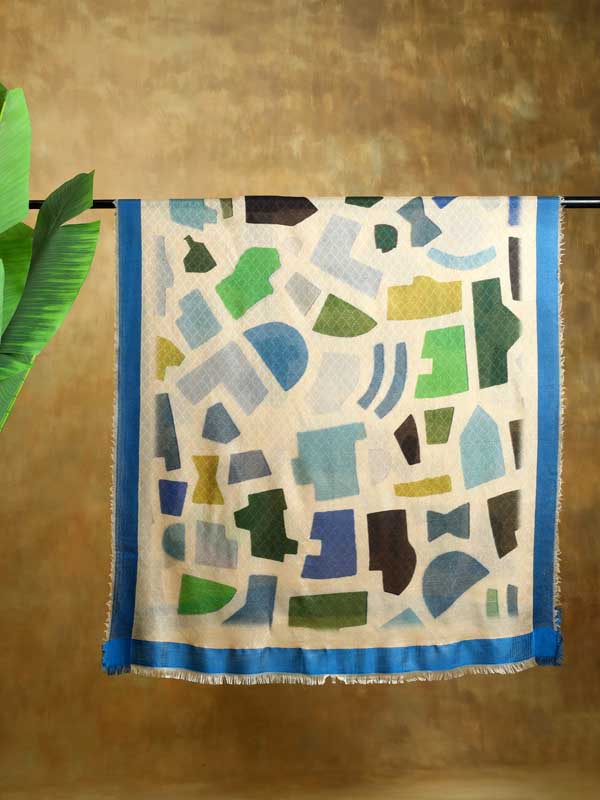 Fluid Structures Wool Silk Self Weave Scarf - Baku Blue