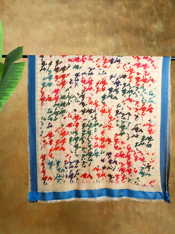 Pied de Poule Wool Self Weave Scarf - Cobalt