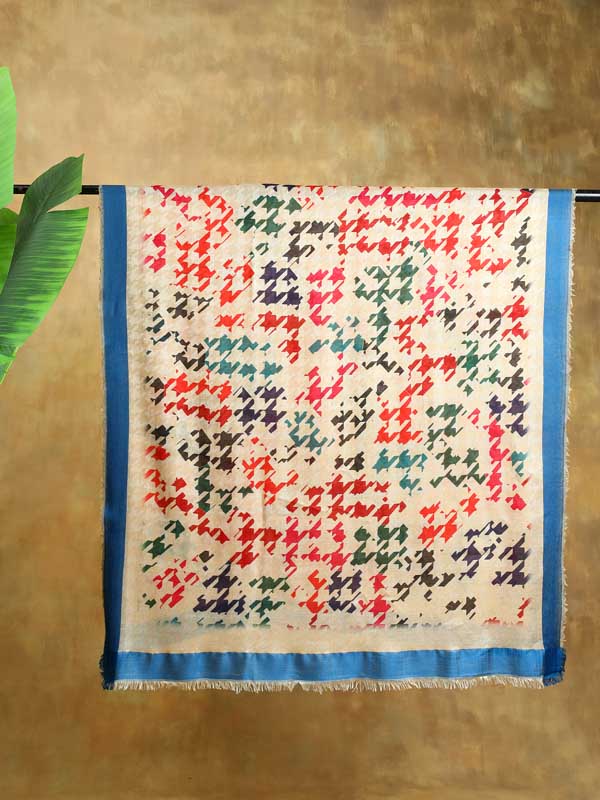 Pied de Poule Wool Self Weave Scarf - Cobalt