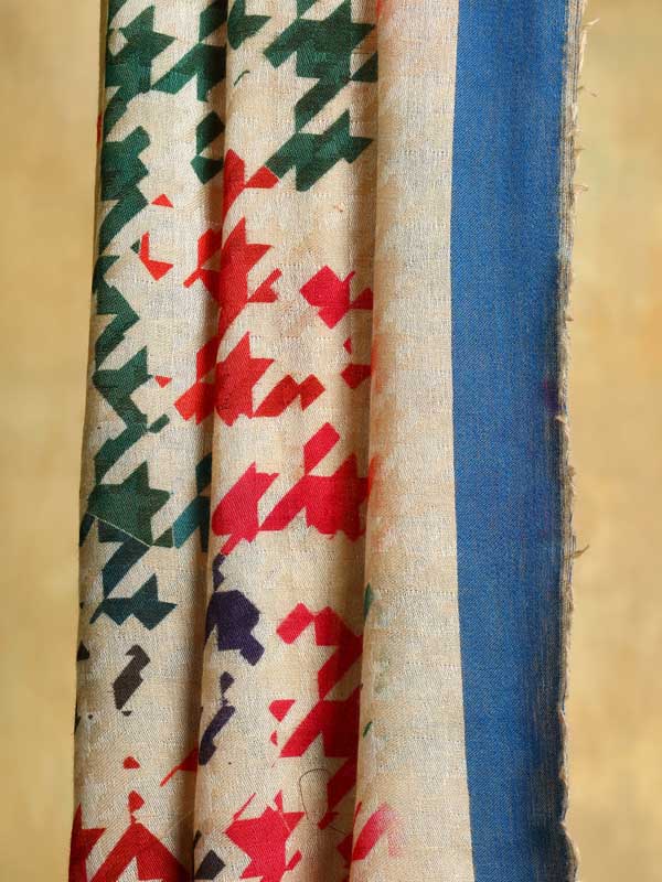 Pied de Poule Wool Self Weave Scarf - Cobalt