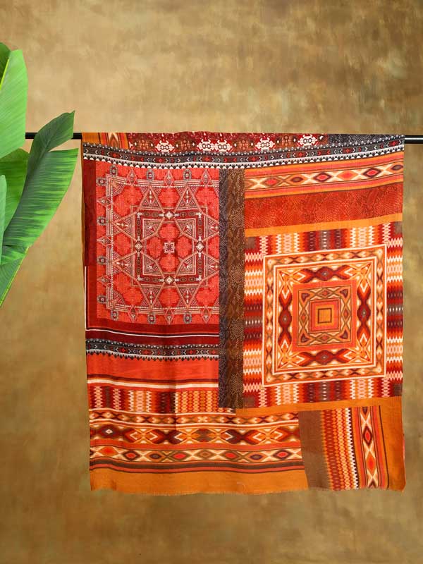 Tribal Geometry Merino Print Stole - Oaxaca Orange