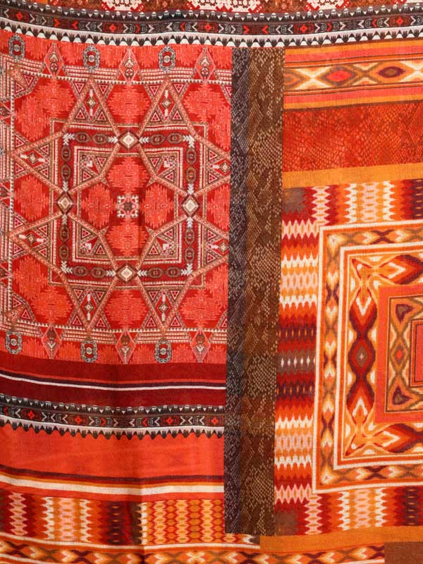 Tribal Geometry Merino Print Stole - Oaxaca Orange