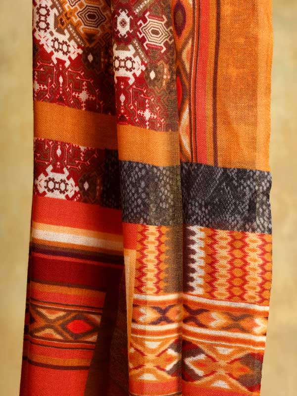 Tribal Geometry Merino Print Stole - Oaxaca Orange